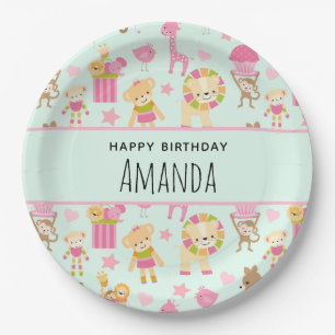 Cute Pattern with Happy Animals & Toys Birthday Paper Plate