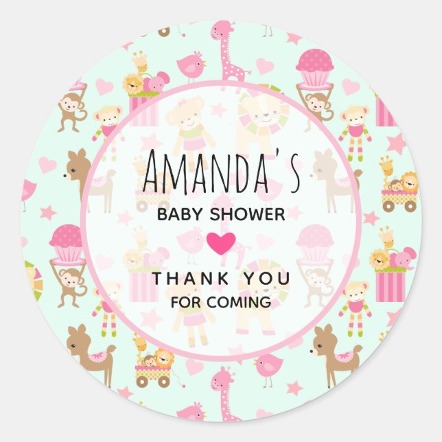 Cute Pattern with Happy Animals & Toys Classic Round Sticker (Front)