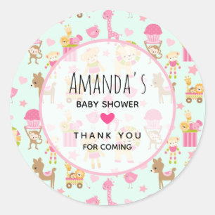 Cute Pattern with Happy Animals & Toys Classic Round Sticker