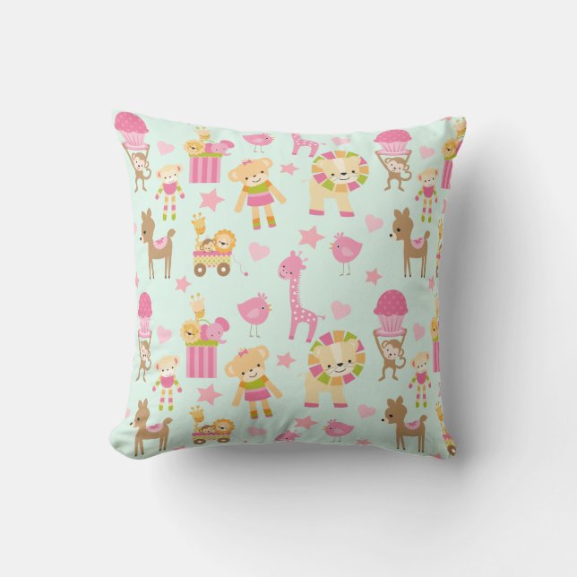 Cute Pattern with Happy Animals & Toys Cushion (Front)