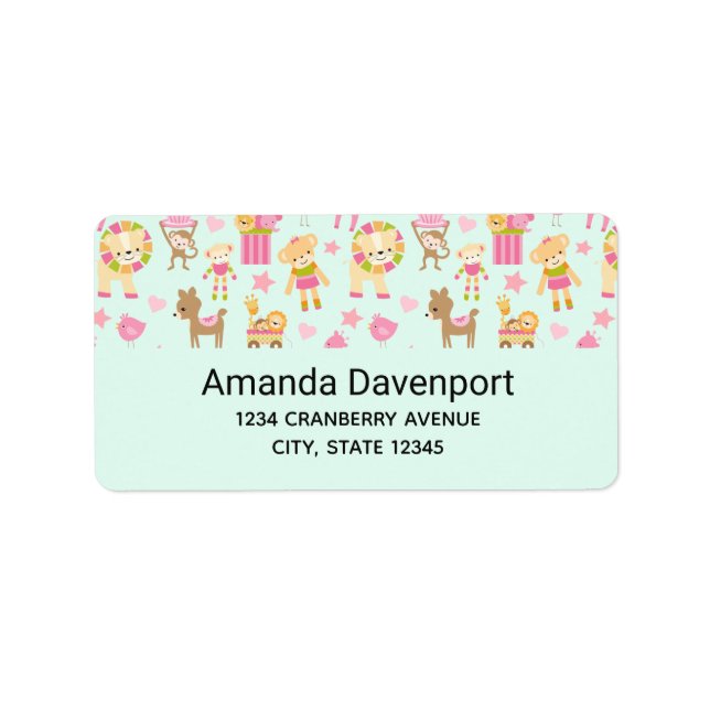 Cute Pattern with Happy Animals & Toys Label (Front)