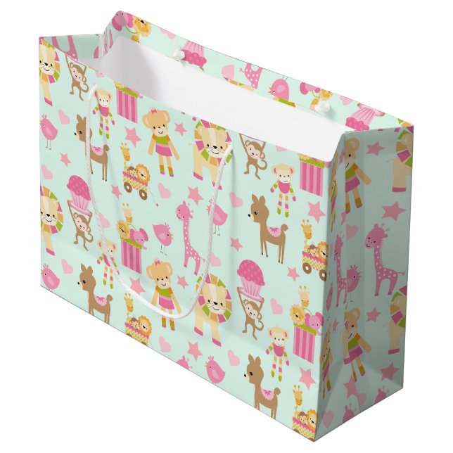  Cute Pattern with Happy Animals & Toys Large Gift Bag (Front Angled)