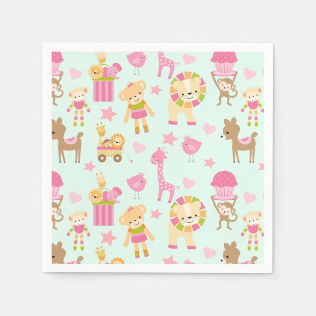 Cute Pattern with Happy Animals & Toys Napkin (Front)