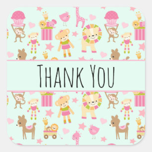 Cute Pattern with Happy Animals & Toys Square Sticker