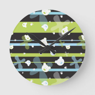 Cute pattern with little bears round clock