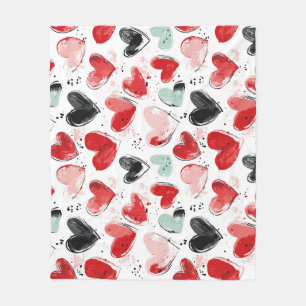 cute pattern with painted hearts watercolor fleece blanket