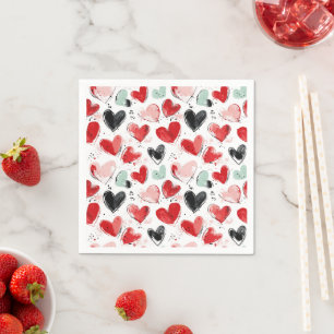 cute pattern with painted hearts watercolor napkin