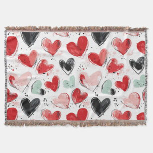 cute pattern with painted hearts watercolor throw blanket