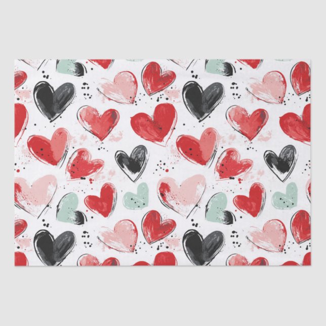 cute pattern with painted hearts watercolor  tissue paper (Front)