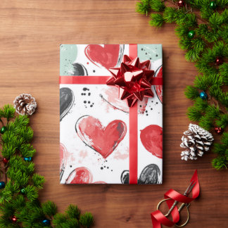 cute pattern with painted hearts watercolor  wrapping paper
