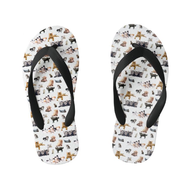 Cute pattern with photographs of Cats and kittens Kid's Thongs (Footbed)