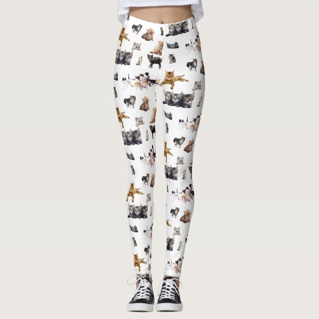 Cute pattern with photographs of Cats and kittens Leggings (Front)