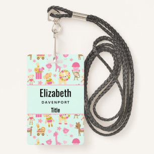 Cute Pattern with Whimsical Animals & Toys ID Badge
