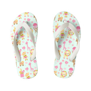 Cute Pattern with Whimsical Animals & Toys Kid's Thongs