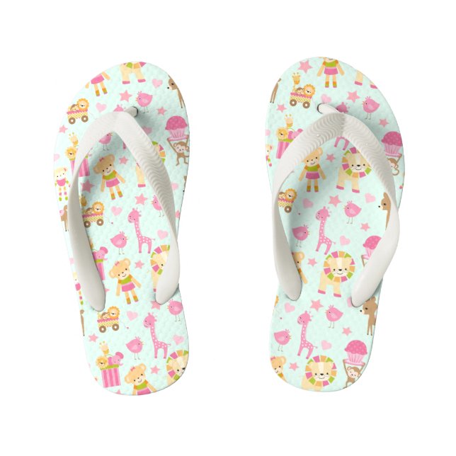 Cute Pattern with Whimsical Animals & Toys Kid's Thongs (Footbed)
