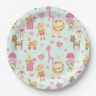 Cute Pattern with Whimsical Animals & Toys Paper Plate