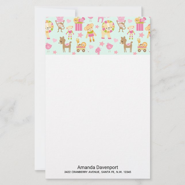 Cute Pattern with Whimsical Animals & Toys Stationery (Front)