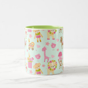 Cute Pattern with Whimsical Animals & Toys Two-Tone Coffee Mug