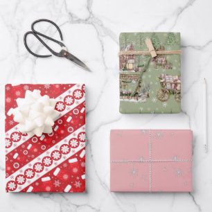 Cute pattern Xmas red green pink snow classic gift Wrapping Paper Sheet