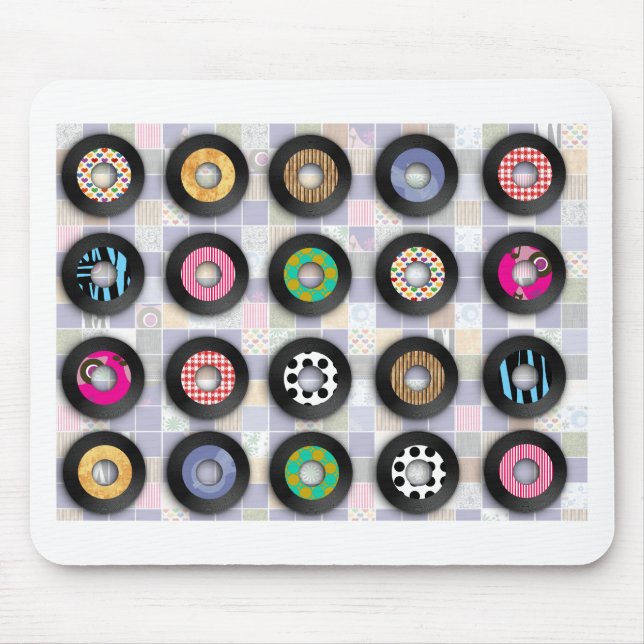 Cute Patterned 45 Records Mouse Pad (Front)