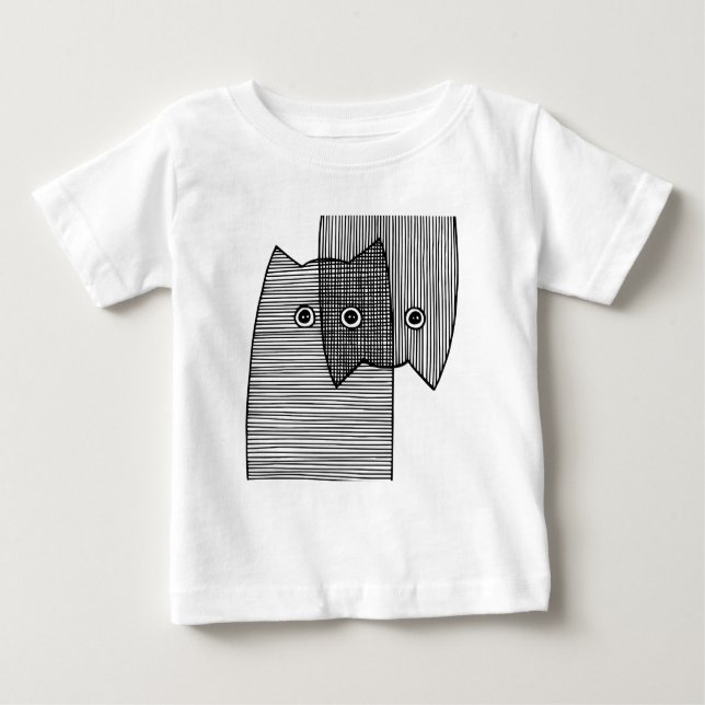 Cute Patterned Cats Artwork Minimal Linework Baby T-Shirt (Front)