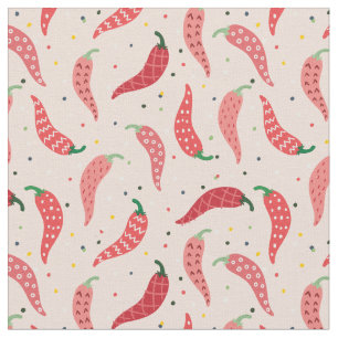 Cute Patterned Chile Peppers on Pink Fabric