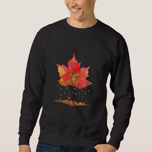 Cute Paw Cat Kitten  Autumn Fall Season Leaves Sweatshirt (Front)