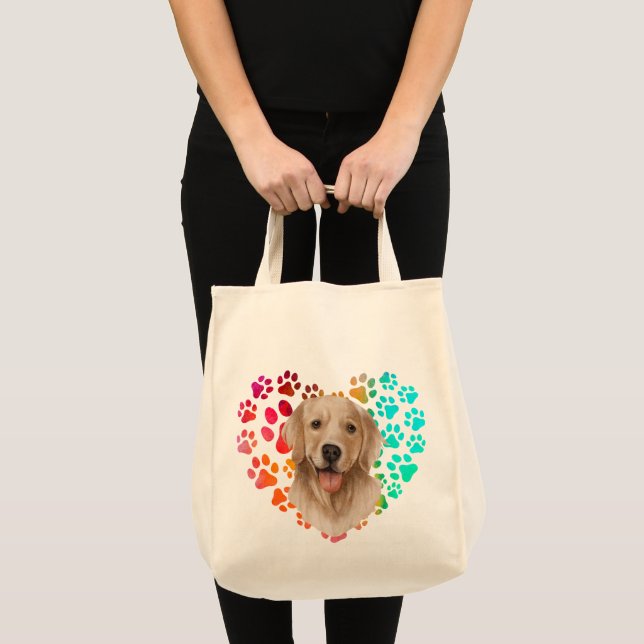 Cute paw Heart golden Dog Puppy Pet Animal party Tote Bag (Front (Product))