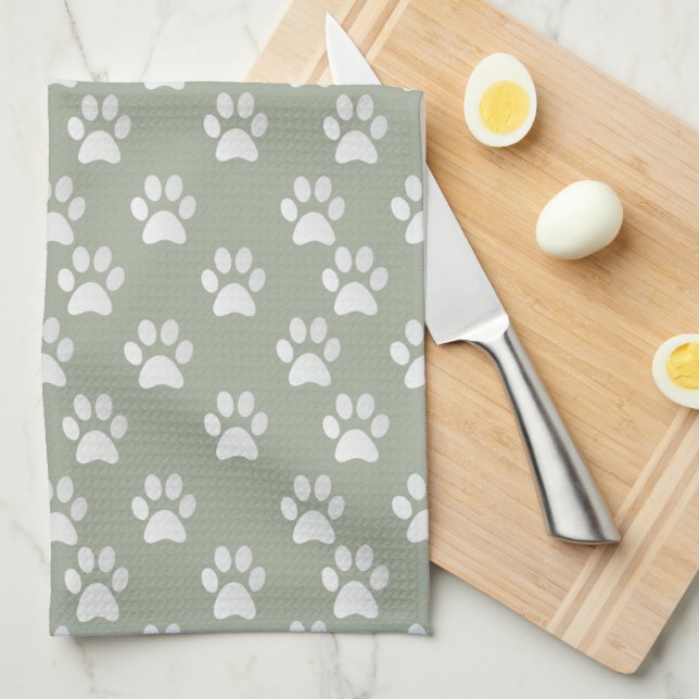 Cute Paw Pattern Cat Chasing a butterfly Tea Towel (Quarter Fold)