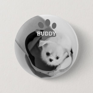 Cute Paw Pet Name Photo Memorial 6 Cm Round Badge