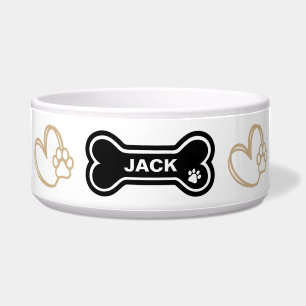 Cute Paw Print and Heart Personalized dog bowl