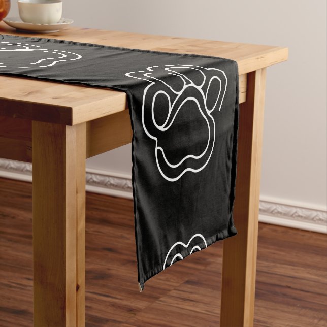 Cute Paw Print Animal Dog Lover White Line Contour Short Table Runner (In Situ)