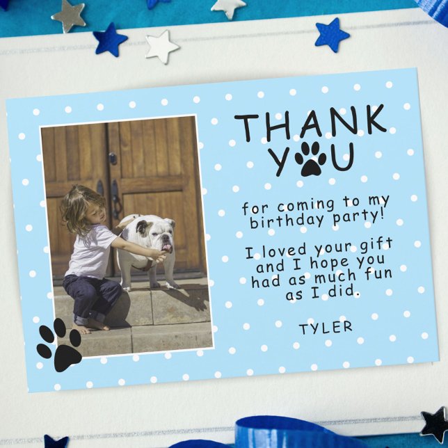 Cute Paw Print Blue Birthday Thank you Photo Card (Creator Uploaded)