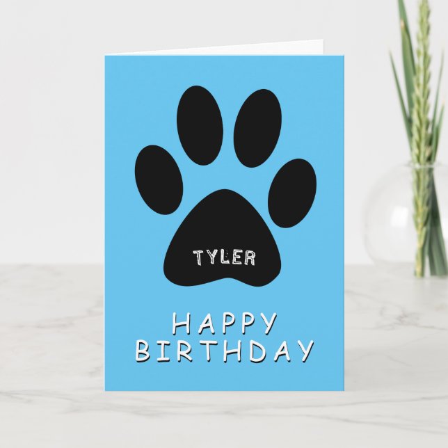 Cute Paw Print Blue Happy Birthday Card (Front)