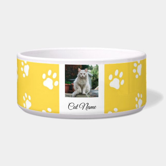 Cute Paw Print Cat Name Bowl (Front)