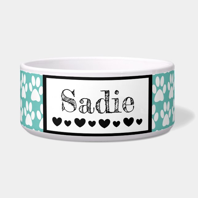 Cute Paw Print Dog's name and Hearts Custom Colour (Front)