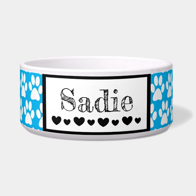 Cute Paw Print Dog's name and Hearts Custom Colour (Front)