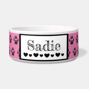 Cute Paw Print Dog's name and Hearts Custom Colour