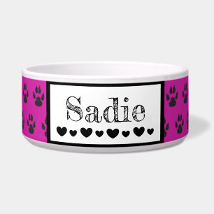 Cute Paw Print Dog's name and Hearts Custom Colour
