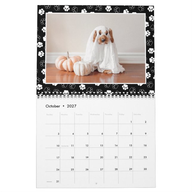 Cute Paw Print Frame Pet Photo Calendar (Oct 2027)