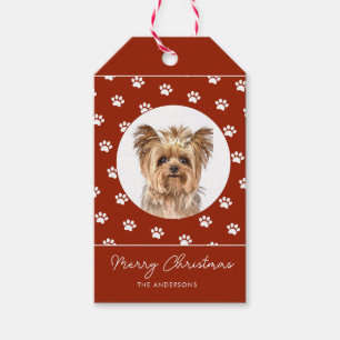 Cute Paw Print frame with Dog Photo Christmas  Gift Tags
