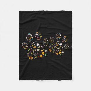 Cute Paw Print Halloween Dog Candy Pumpkin Ghost Fleece Blanket