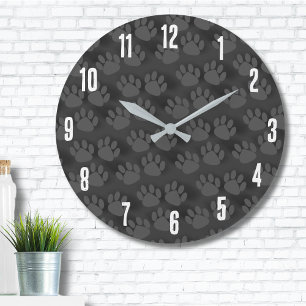 Cute Paw Print Pattern Large Clock