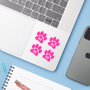 Cute Paw Print Personalised Initial Hot Pink Vinyl