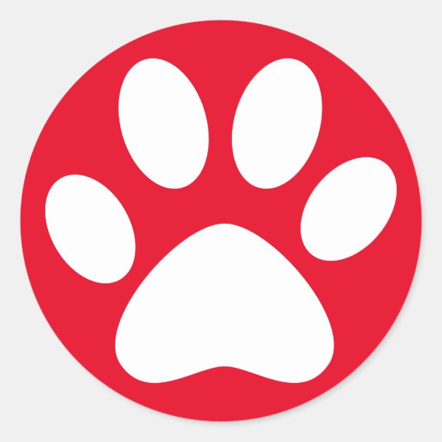 Cute Paw Print Pet Cat Dog Simple White Red Classic Round Sticker (Front)