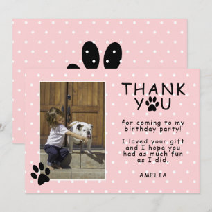 Cute Paw Print Pink Birthday Thank you Photo Card
