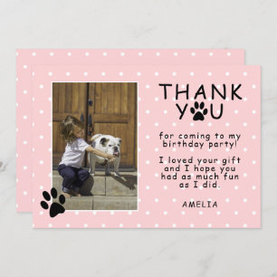 Cute Paw Print Pink Birthday Thank you Photo Card
