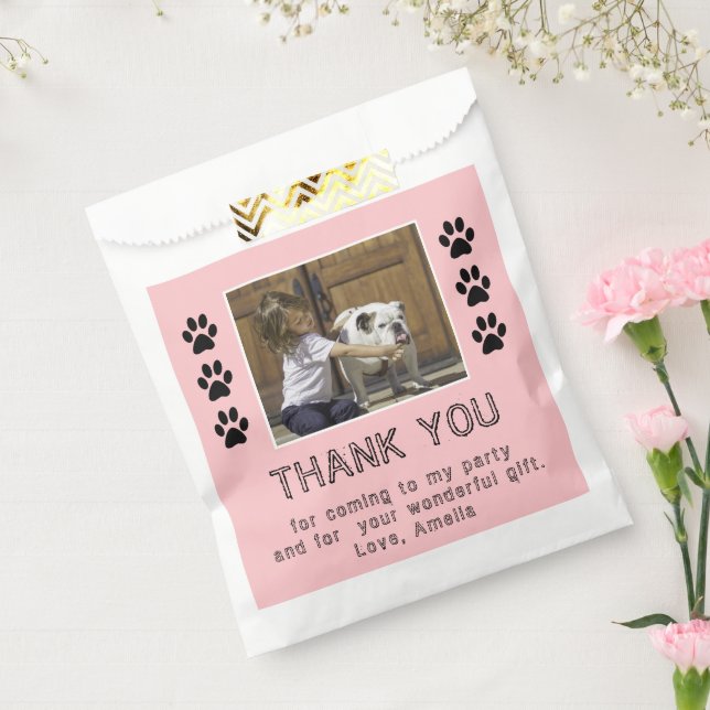 Cute Paw Print Pink Girl Name Photo Birthday Favour Bag (Sealed)