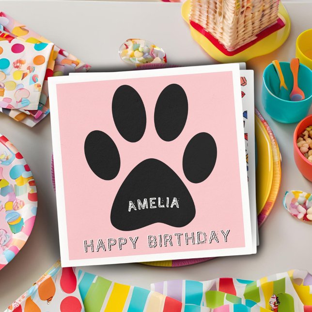 Cute Paw Print Pink Girly Birthday Party Napkin (Creator Uploaded)