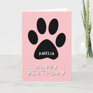 Cute Paw Print Pink Happy Birthday Card
